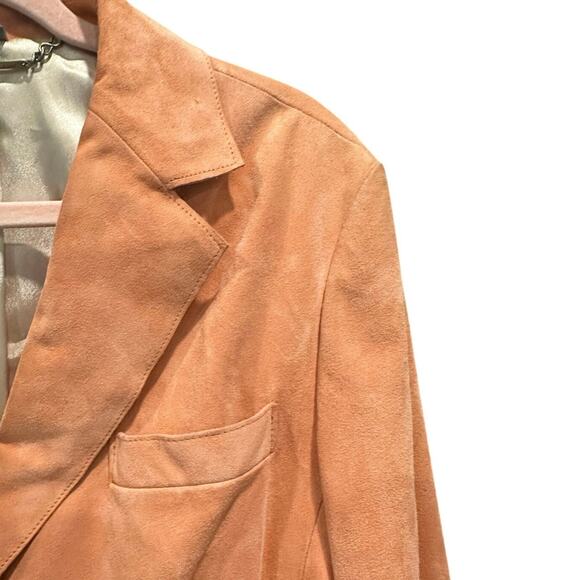 Vintage Y2K Anne Taylor Peach Orange Genuine Suede Fitted Jacket Large - Picture 10 of 12